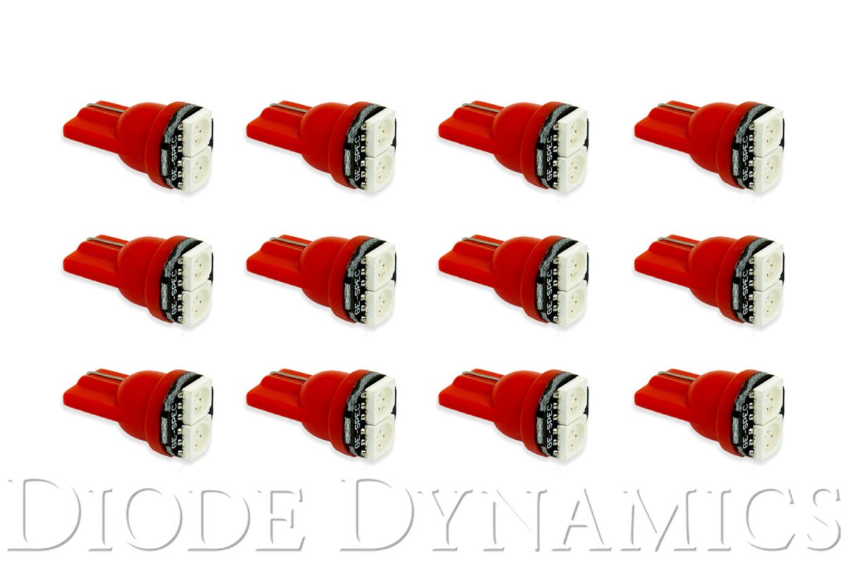 Diode Dynamics - 194 LED Bulb SMD2 LED Red Set of 12 Diode Dynamics