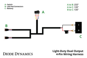 Diode Dynamics - Light Duty Dual Output 4 - pin Wiring Harness - Panda Motorworks