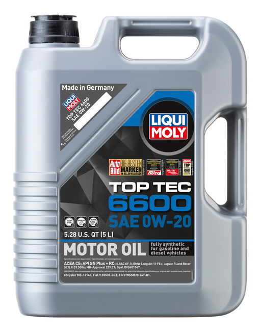LIQUI MOLY 5L Top Tec 6600 Motor Oil 0W20 - Case of 4