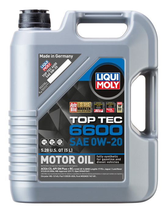 LIQUI MOLY 5L Top Tec 6600 Motor Oil 0W20 - Case of 4