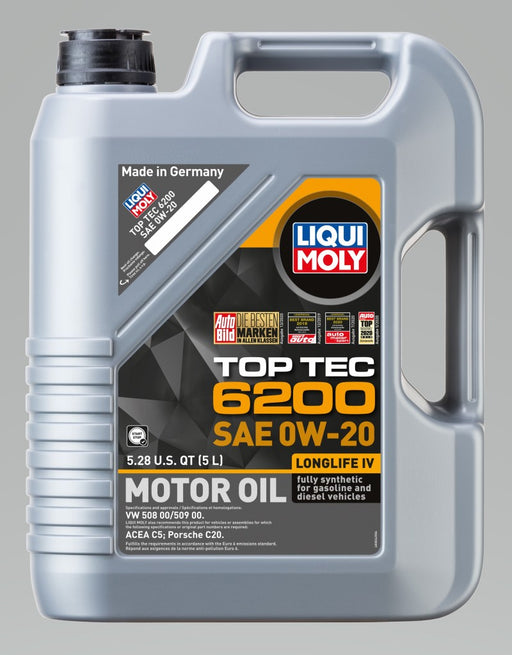 LIQUI MOLY 5L Top Tec 6200 Motor Oil 0W20 - Case of 4