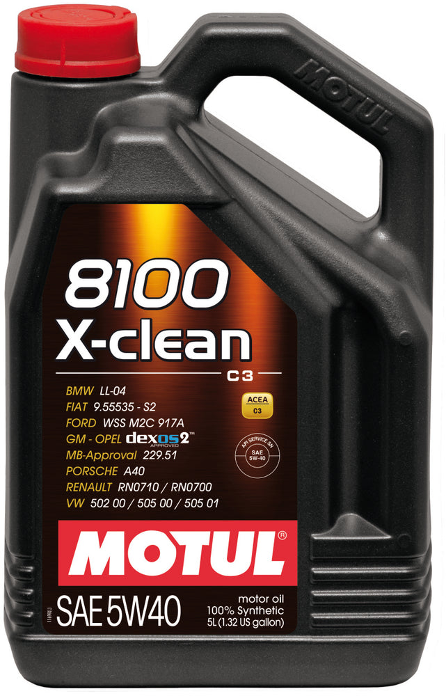 Motul 5L Synthetic Engine Oil 8100 5W40 X-CLEAN C3 -505 01-502 00-505 00-LL04 - Case of 4