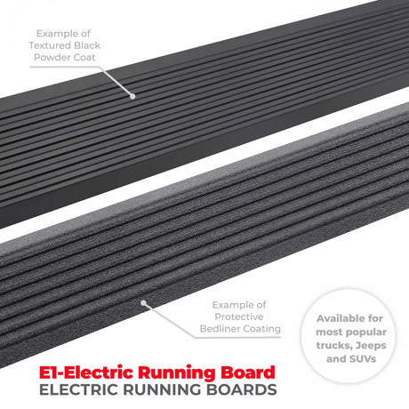 Go Rhino - Go Rhino 21 - 23 Ford Bronco E - BOARD E1 Electric Running Board Kit (No Drill) - Bedliner Coating - Panda Motorworks