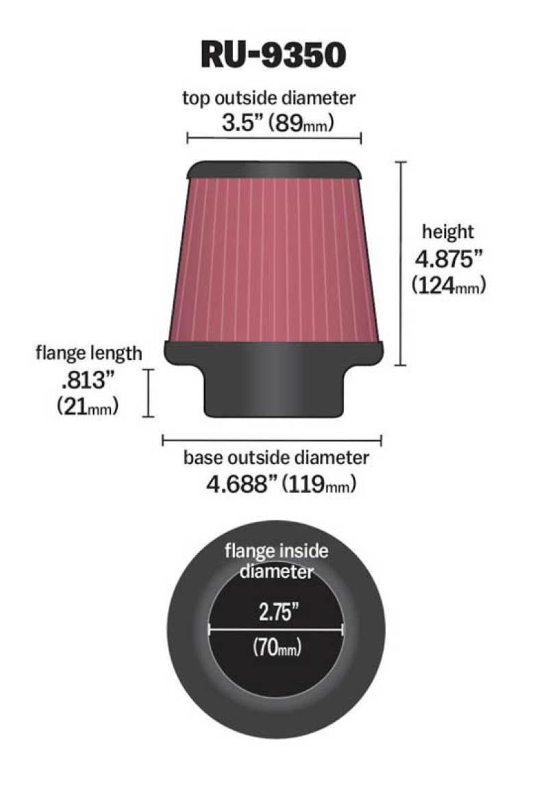 K&N Engineering - K&N Universal Clamp - On Air Filter 2 - 3/4in FLG / 4 - 11/16in B / 3 - 1/2in T / 4 - 7/8in H - Panda Motorworks