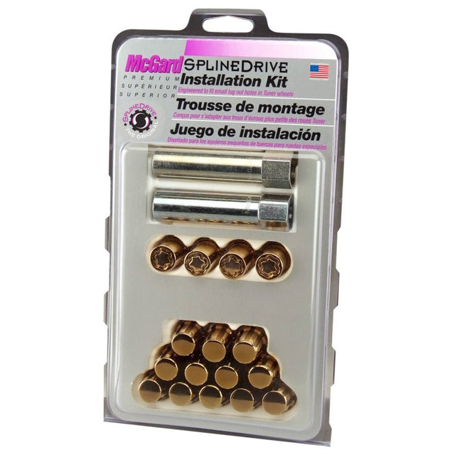 McGard - McGard SplineDrive Tuner 4 Lug Install Kit w/Locks & Tool (Cone) M12x1.5 / 13/16 Hex - Gold (CS)
