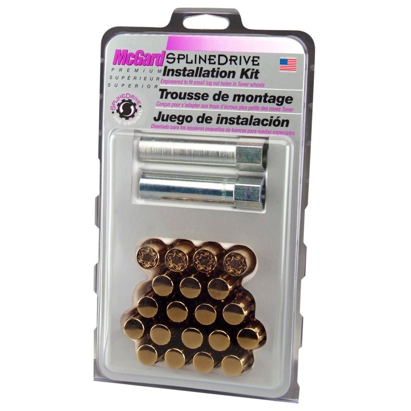 McGard - McGard SplineDrive Tuner 5 Lug Install Kit w/Locks & Tool (Cone) M12x1.5 / 13/16 Hex - Gold (CS)