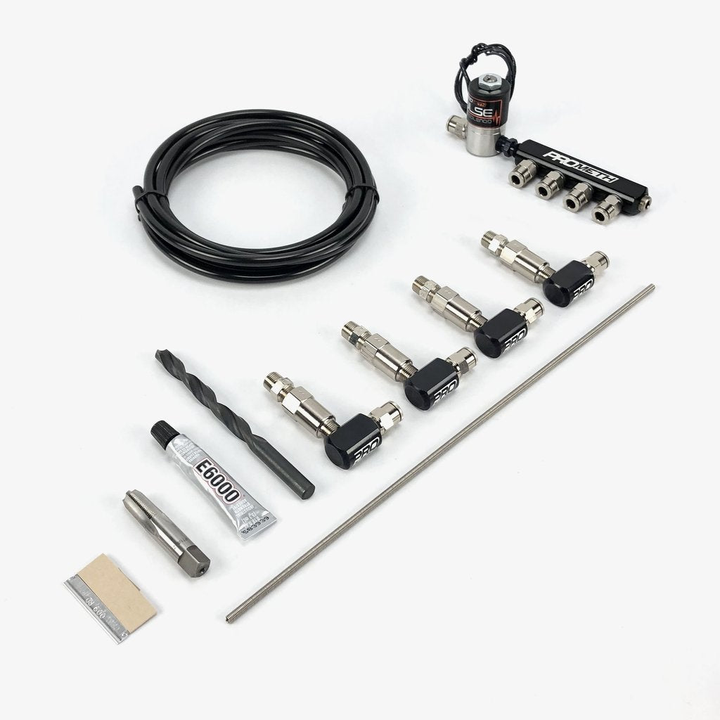 Pro Meth - 4 CYLINDER DIRECT PORT WITH INLINE DISTRIBUTION BLOCK & TALL ELBOW NOZZLE HOLDERS (1/4" NYLON TUBING)