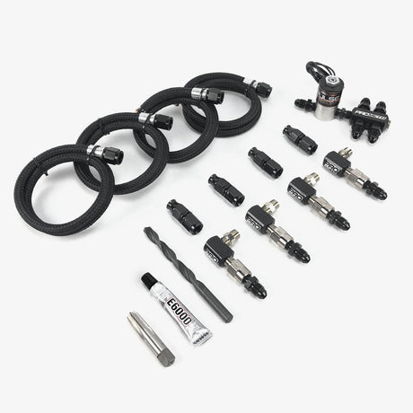 Pro Meth - 4 CYLINDER DIRECT PORT WITH SPLIT DISTRIBUTION BLOCK & LOW ELBOW NOZZLE HOLDERS (BRAIDED HOSES)