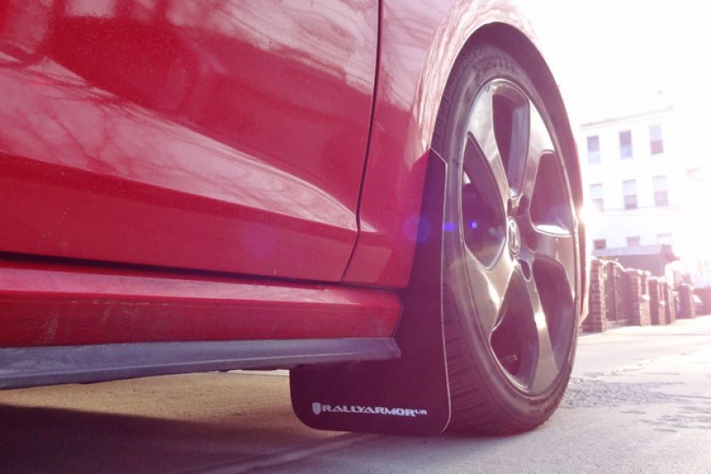 Rally Armor - Rally Armor 2015+ VW Golf/GTI/TSI UR Black Mud Flap w/ White Logo
