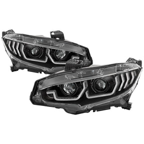 SPYDER - Spyder 16 - 18 Honda Civic 4Dr w/LED Seq Turn Sig Lights Proj Headlight - Black - PRO - YD - HC16 - SEQ - BK - Panda Motorworks
