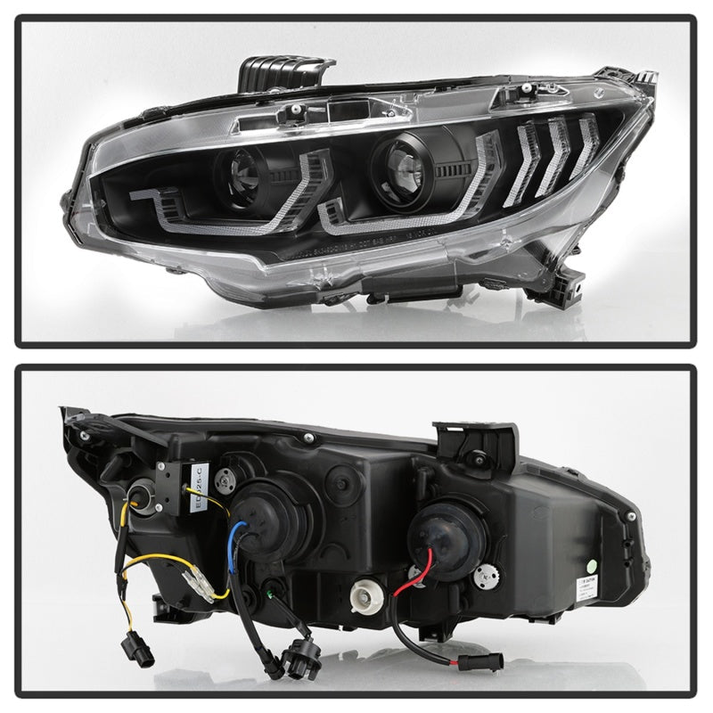 SPYDER - Spyder 16 - 18 Honda Civic 4Dr w/LED Seq Turn Sig Lights Proj Headlight - Black - PRO - YD - HC16 - SEQ - BK - Panda Motorworks