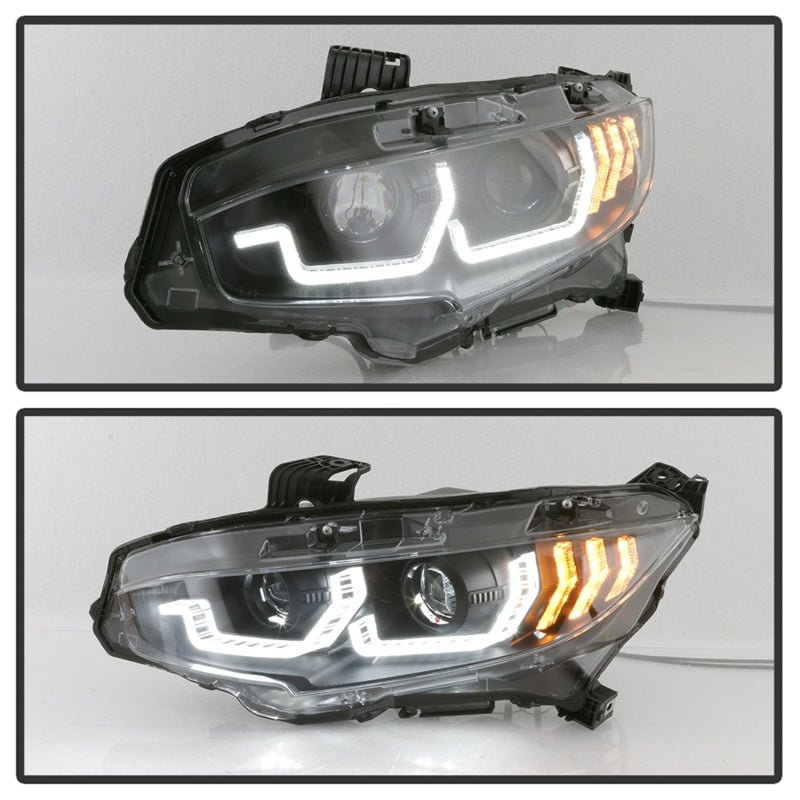 SPYDER - Spyder 16 - 18 Honda Civic 4Dr w/LED Seq Turn Sig Lights Proj Headlight - Black - PRO - YD - HC16 - SEQ - BK - Panda Motorworks