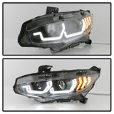 SPYDER - Spyder 16 - 18 Honda Civic 4Dr w/LED Seq Turn Sig Lights Proj Headlight - Black - PRO - YD - HC16 - SEQ - BK - Panda Motorworks