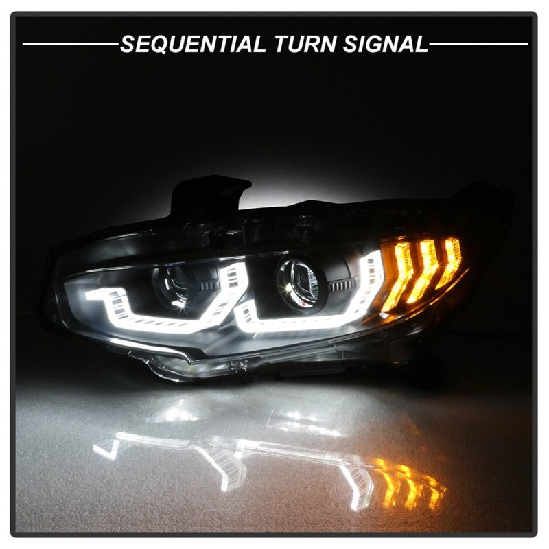 SPYDER - Spyder 16 - 18 Honda Civic 4Dr w/LED Seq Turn Sig Lights Proj Headlight - Black - PRO - YD - HC16 - SEQ - BK - Panda Motorworks