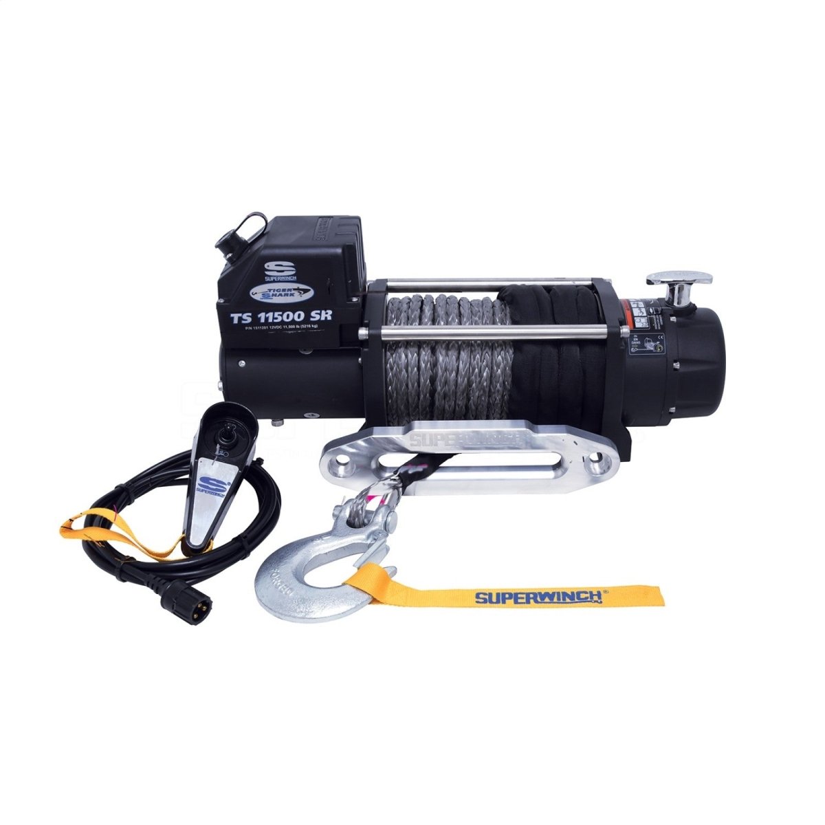 Superwinch - Superwinch 11500 LBS 12 VDC 3/8in x 80ft Synthetic Rope Tiger Shark 11500 Winch