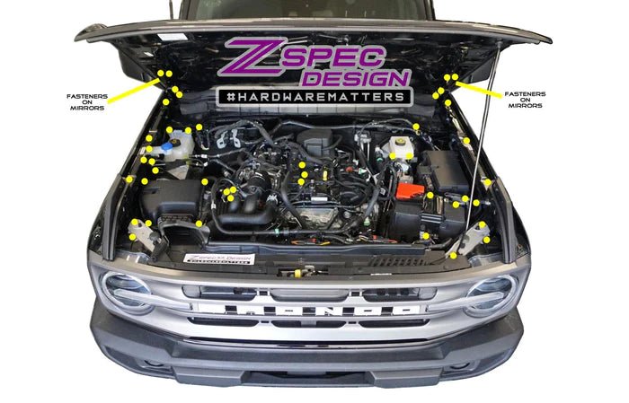 ZSPEC DESIGN - ZSPEC DESIGN "STAGE 3" DRESS - UP FASTENER KIT FOR '21+ FORD BRONCO 2.7L, STAINLESS - BILLET - Panda Motorworks